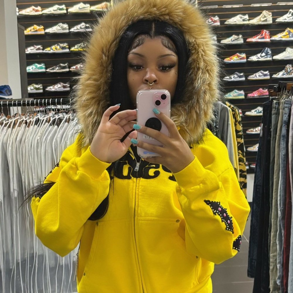 Yellow Fur Hooded Men's Jacket